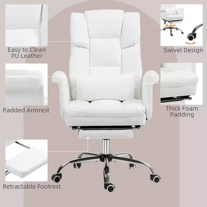 Fauteuil de bureau exécutif avec repose-pieds et support lombaire — Cuir PU, ergonomique, inclinable, pivotant