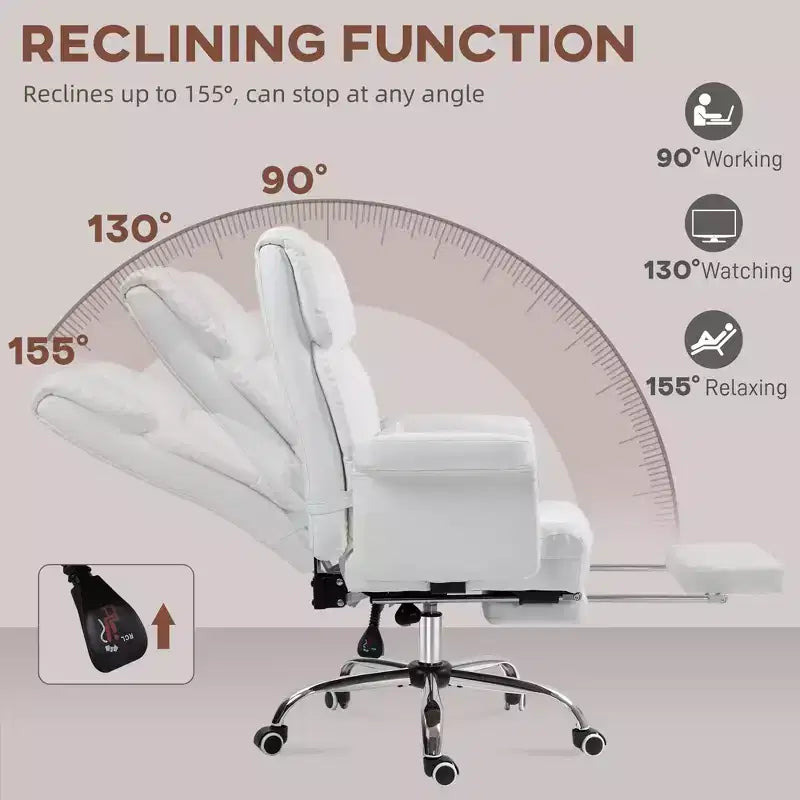 Fauteuil de bureau exécutif avec repose-pieds et support lombaire — Cuir PU, ergonomique, inclinable, pivotant