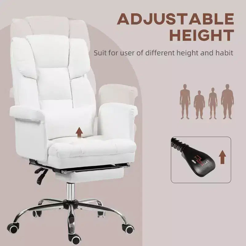 Fauteuil de bureau exécutif avec repose-pieds et support lombaire — Cuir PU, ergonomique, inclinable, pivotant