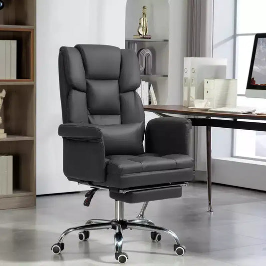 Fauteuil de bureau exécutif avec repose-pieds et support lombaire — Cuir PU, ergonomique, inclinable, pivotant