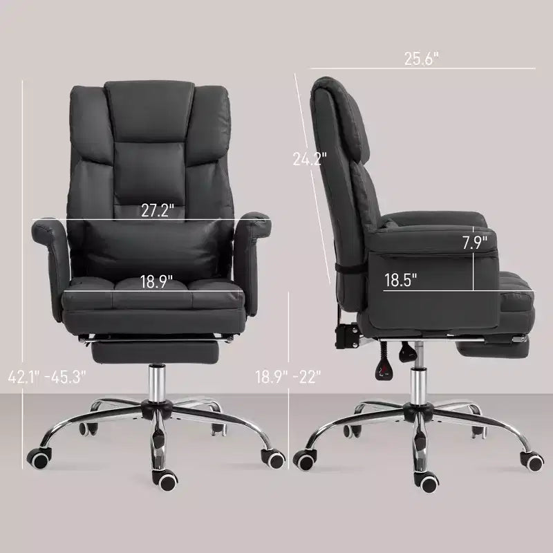 Fauteuil de bureau exécutif avec repose-pieds et support lombaire — Cuir PU, ergonomique, inclinable, pivotant