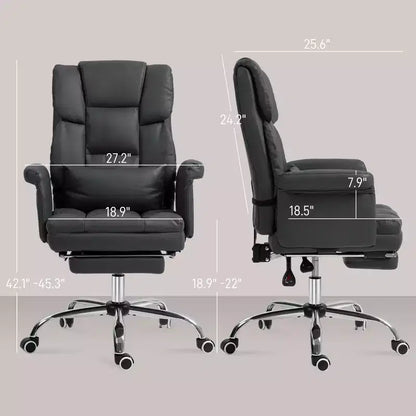 Fauteuil de bureau exécutif avec repose-pieds et support lombaire — Cuir PU, ergonomique, inclinable, pivotant