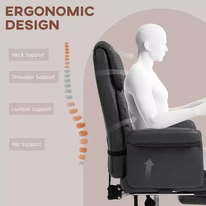 Fauteuil de bureau exécutif avec repose-pieds et support lombaire — Cuir PU, ergonomique, inclinable, pivotant