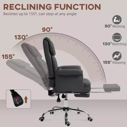 Fauteuil de bureau exécutif avec repose-pieds et support lombaire — Cuir PU, ergonomique, inclinable, pivotant
