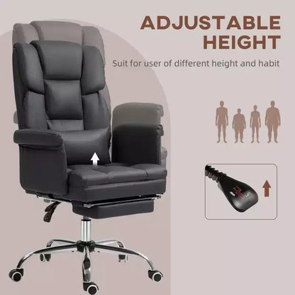 Fauteuil de bureau exécutif avec repose-pieds et support lombaire — Cuir PU, ergonomique, inclinable, pivotant