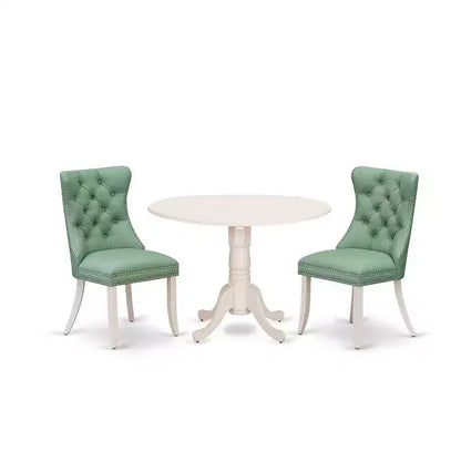 3-Piece Linen white Solid Wood Top-Round Upholstered Dining Room Set -Seats 4