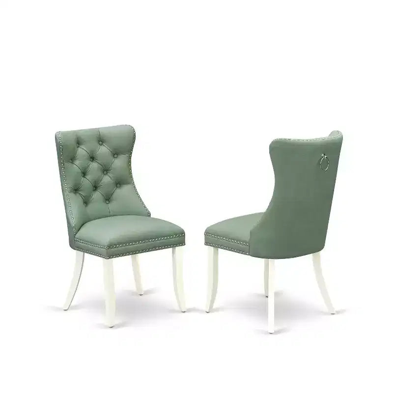 Table à manger ronde avec 2 fauteuils rembourrés, lin blanc et bois massif, diamètre 42 pouces