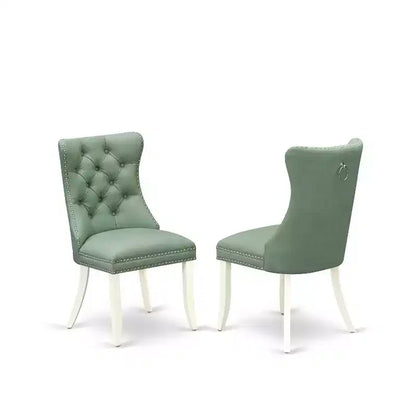 Table à manger ronde avec 2 fauteuils rembourrés, lin blanc et bois massif, diamètre 42 pouces