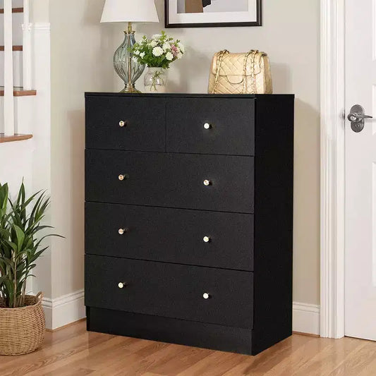 Karl Home 5-Drawer Dresser for Bedroom and Chest of Drawers with Sturdy Construction Wood Storage Organizer for Closet black