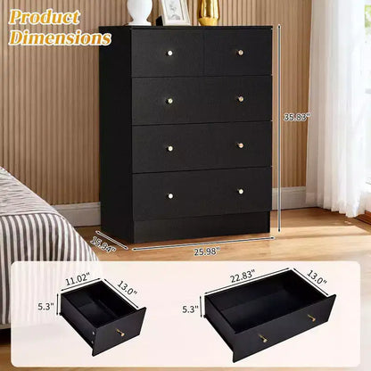 Commode à 5 tiroirs avec dispositif anti-basculement, glissières métalliques lisses, noire, 66 cm (l) x 91 cm (H)
