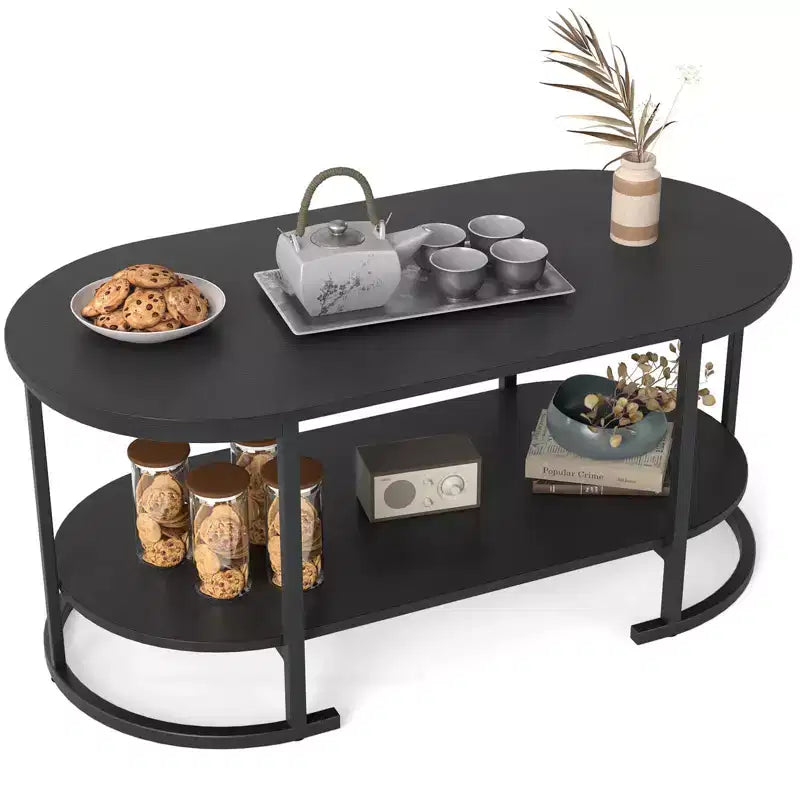 Costway Oval Coffee Table with Metal Support Legs for Apartment Office Reception Black