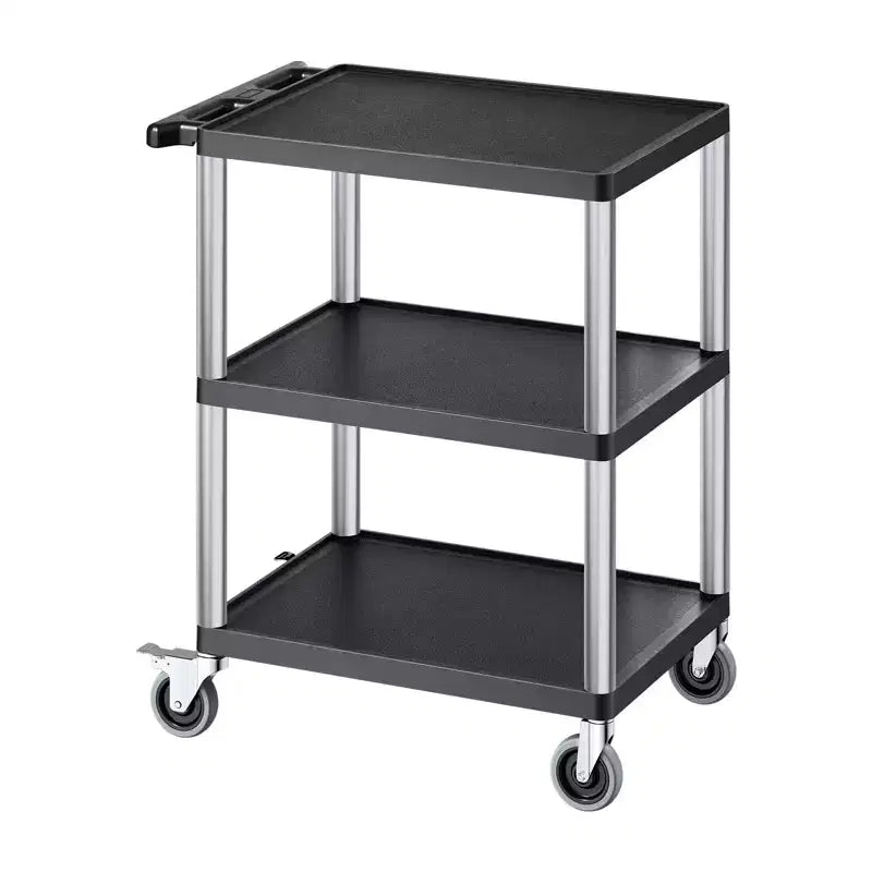 VEVOR Utility Cart, 300 lbs Load Capacity, 27.6 x 18.1-inch Service Cart, Three-Shelf Heavy Duty Plastic Utility Cart with 360 Swivel Wheels, Black