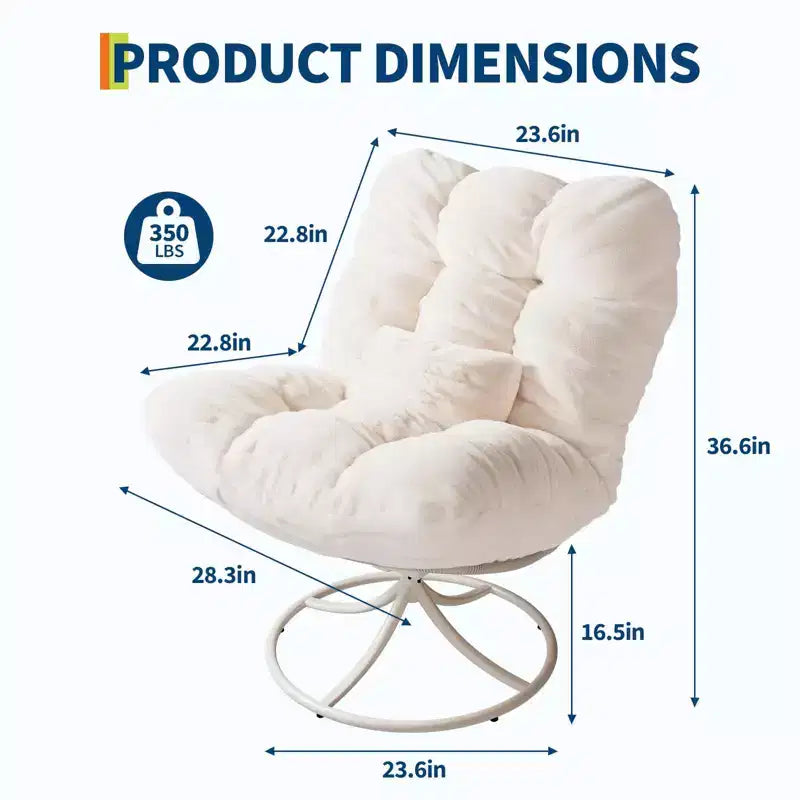 Grand fauteuil Papasan pivotant à 360° avec base à bascule en métal, chaise longue en rotin moelleux, coussin épais de 16 cm de profondeur, intérieur/extérieur, beige