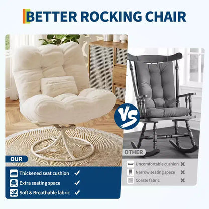 Grand fauteuil Papasan pivotant à 360° avec base à bascule en métal, chaise longue en rotin moelleux, coussin épais de 16 cm de profondeur, intérieur/extérieur, beige