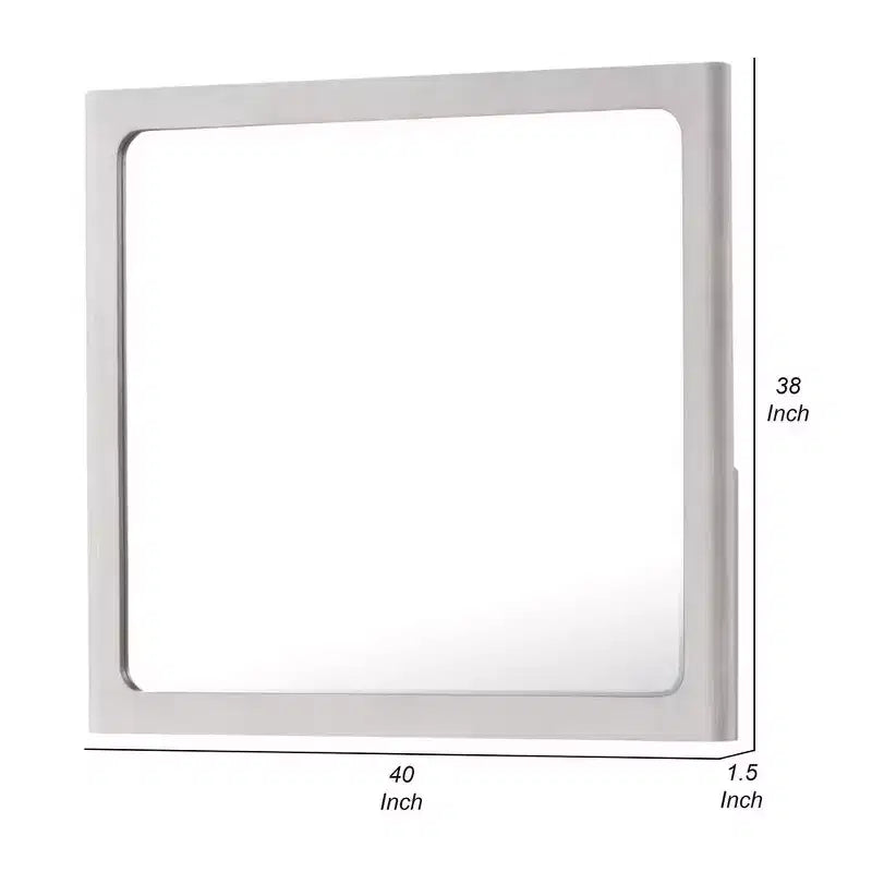 Miroir de commode rectangulaire, 40" en chêne blanc et bois d'hévéa avec bord biseauté, fixation murale
