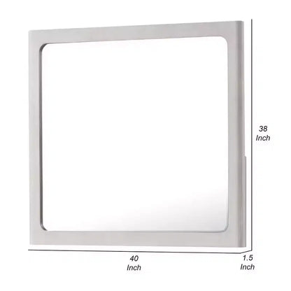 Miroir de commode rectangulaire, 40" en chêne blanc et bois d'hévéa avec bord biseauté, fixation murale