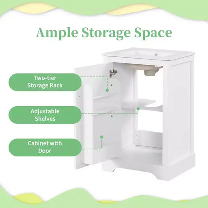 Meuble-lavabo autoportant de salle de bain de 30 pouces avec évier, en MDF blanc et bois d'hévéa, 3 tiroirs et étagère réglable