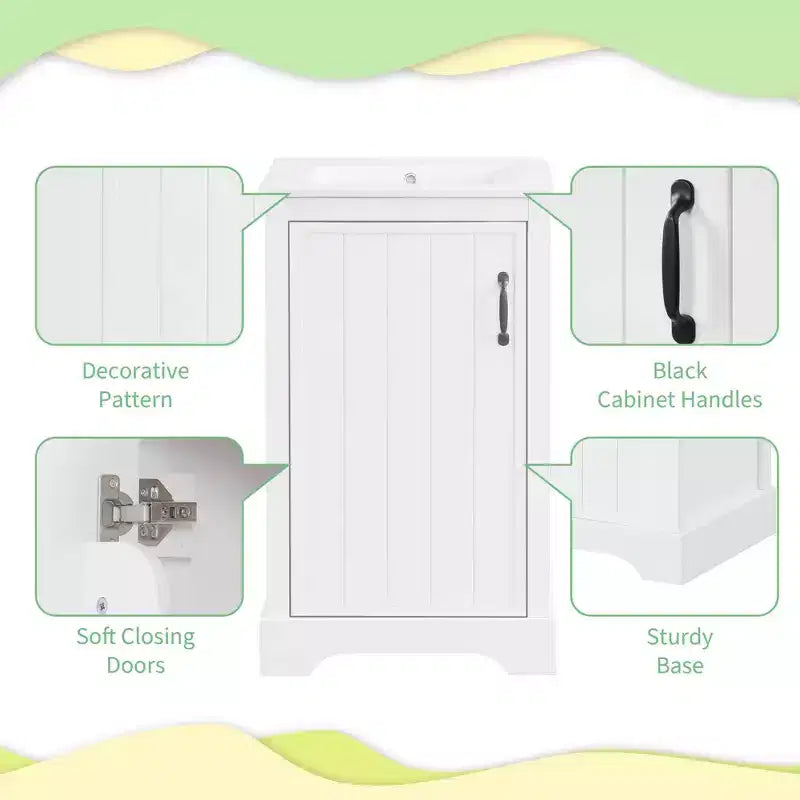 Meuble-lavabo autoportant de salle de bain de 30 pouces avec évier, en MDF blanc et bois d'hévéa, 3 tiroirs et étagère réglable