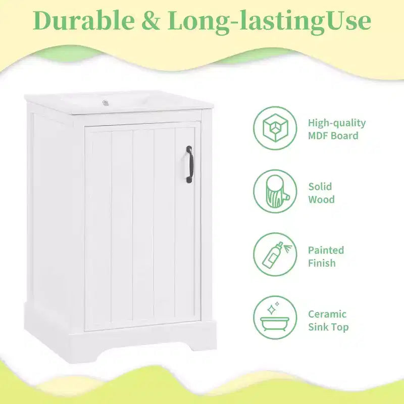 Meuble-lavabo autoportant de salle de bain de 30 pouces avec évier, en MDF blanc et bois d'hévéa, 3 tiroirs et étagère réglable