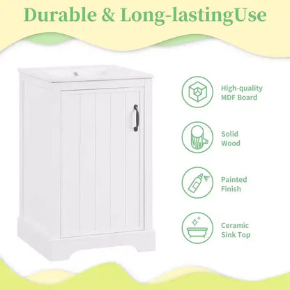 Meuble-lavabo autoportant de salle de bain de 30 pouces avec évier, en MDF blanc et bois d'hévéa, 3 tiroirs et étagère réglable