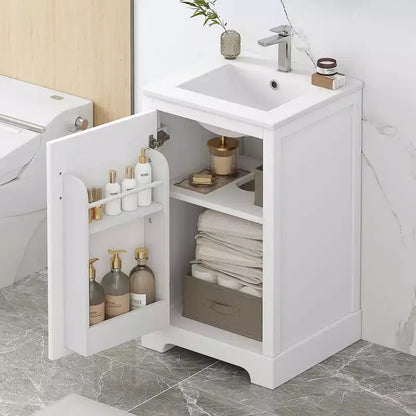 Meuble-lavabo autoportant de salle de bain de 30 pouces avec évier, en MDF blanc et bois d'hévéa, 3 tiroirs et étagère réglable