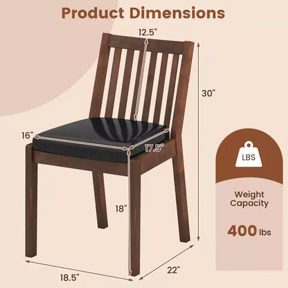 Chaises de salle à manger sans accoudoirs en similicuir, espresso, cadre en bois d'hévéa, capacité de 181 kg