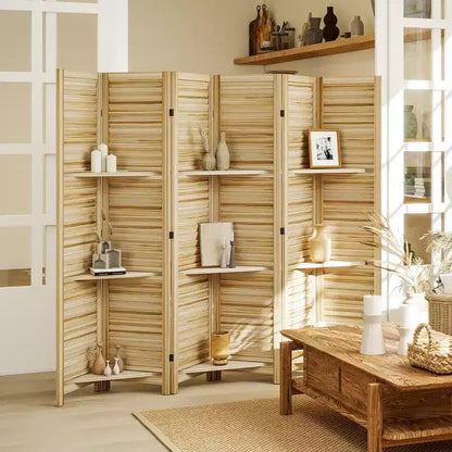 Séparateur de pièce pliant en bois à 6 panneaux et 3 étagères de 170 cm de haut pour chambre à coucher