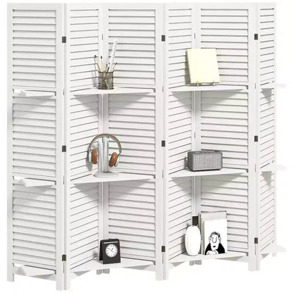 Séparateur de pièce pliant en bois à 6 panneaux et 3 étagères de 170 cm de haut pour chambre à coucher