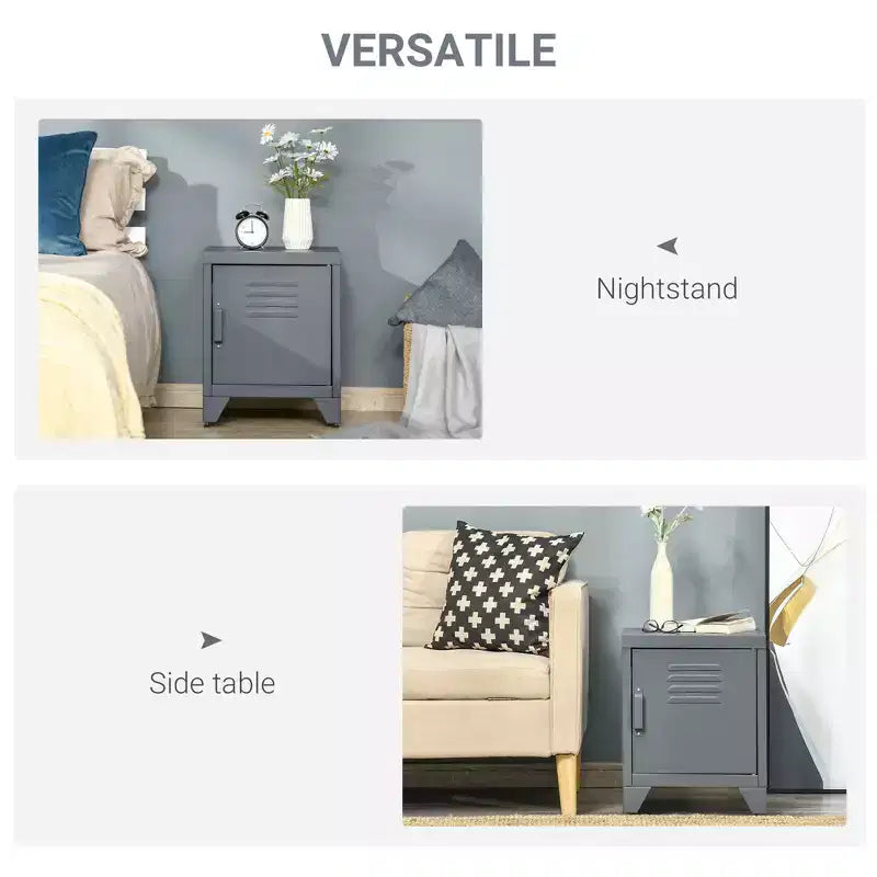 Table d'appoint industrielle, table d'appoint de salon avec porte style casier et étagère réglable