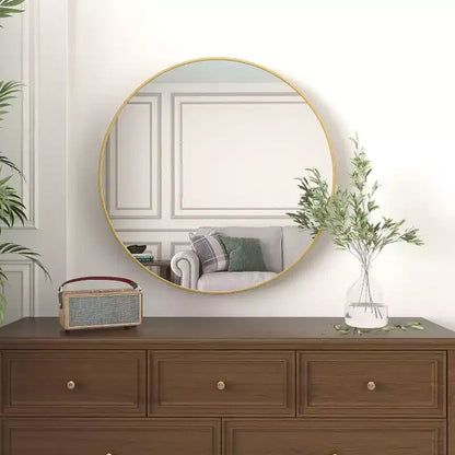 Miroir mural rond de 32 pouces avec cadre en aluminium, verre trempé, pour salle de bain et chambre à coucher