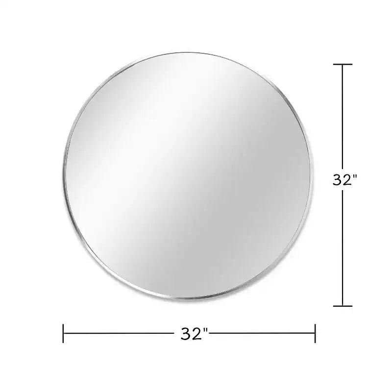 Miroir mural rond de 32 pouces avec cadre en aluminium, verre trempé, pour salle de bain et chambre à coucher