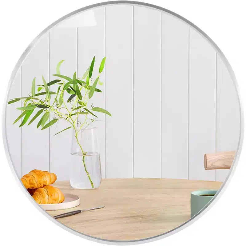 Miroir mural rond de 32 pouces avec cadre en aluminium, verre trempé, pour salle de bain et chambre à coucher