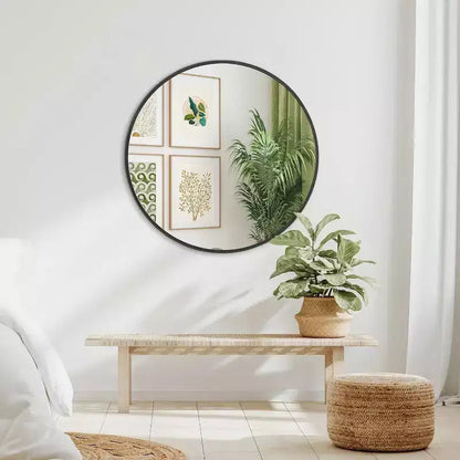 Miroir mural rond de 32 pouces avec cadre en aluminium, verre trempé, pour salle de bain et chambre à coucher