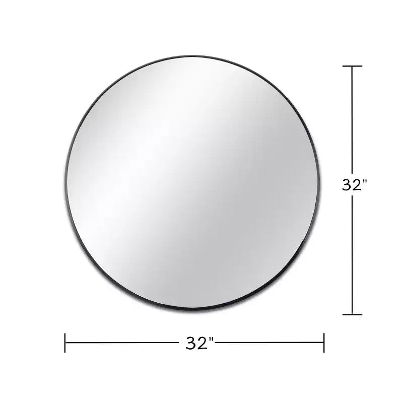 Miroir mural rond de 32 pouces avec cadre en aluminium, verre trempé, pour salle de bain et chambre à coucher