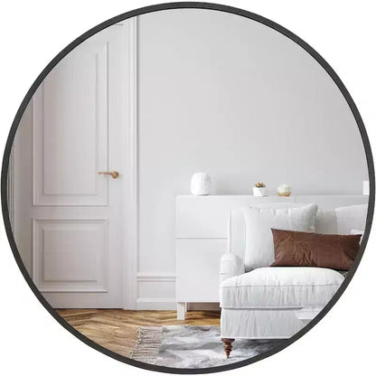 Miroir mural rond de 32 pouces avec cadre en aluminium, verre trempé, pour salle de bain et chambre à coucher