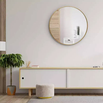 Miroir mural rond de 32 pouces avec cadre en aluminium, verre trempé, pour salle de bain et chambre à coucher