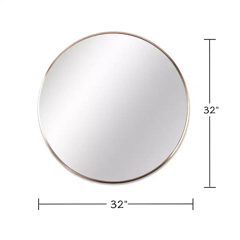 Miroir mural rond de 32 pouces avec cadre en aluminium, verre trempé, pour salle de bain et chambre à coucher