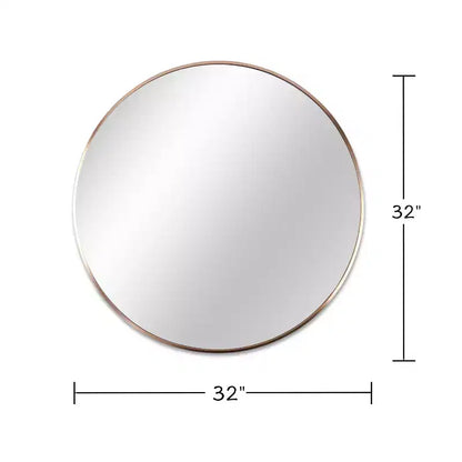 Miroir mural rond de 32 pouces avec cadre en aluminium, verre trempé, pour salle de bain et chambre à coucher