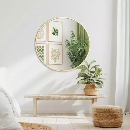 Miroir mural rond de 32 pouces avec cadre en aluminium, verre trempé, pour salle de bain et chambre à coucher