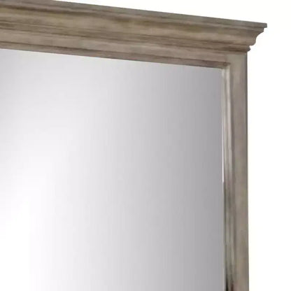 Miroir de coiffeuse avec moulure décorative, finition chêne vieilli