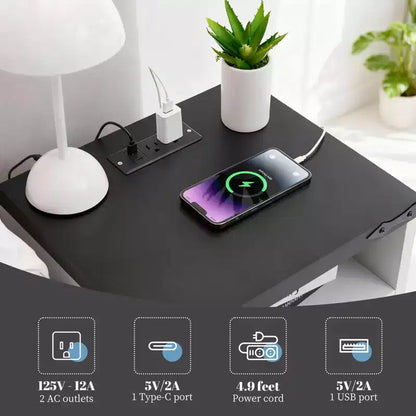 Table de chevet moderne de style ferme avec hub de recharge USB - Table de chevet industrielle blanche à 2 tiroirs, élégante table d'appoint compacte avec rangement et ports de charge