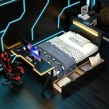 Lit plateforme jumeau avec bureau