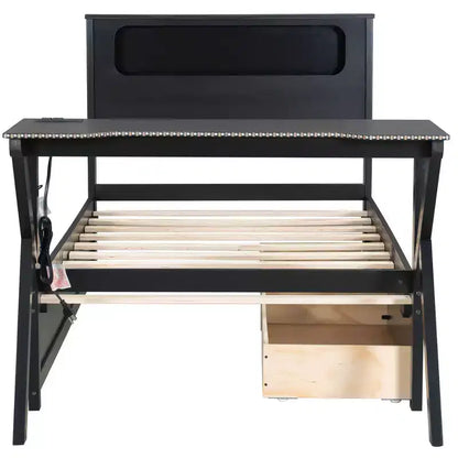 Lit plateforme jumeau avec bureau