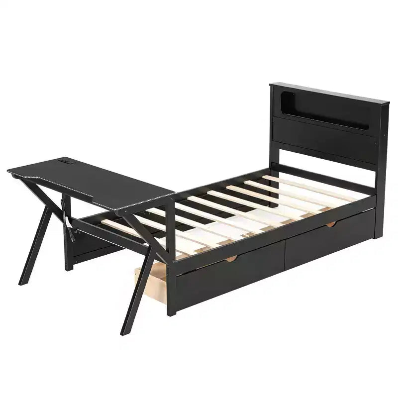 Lit plateforme jumeau avec bureau
