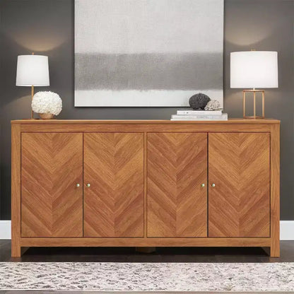 Galano Chevron 4-Door Storage Sideboard in Amber Walnut 58.4 W  15.7 D  30 H