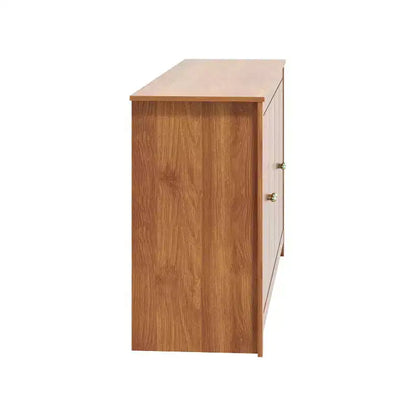 Bahut de rangement à 4 portes Chevron en Noyer Ambre, étagères réglables, 58,4"L x 15,7"P x 30"H