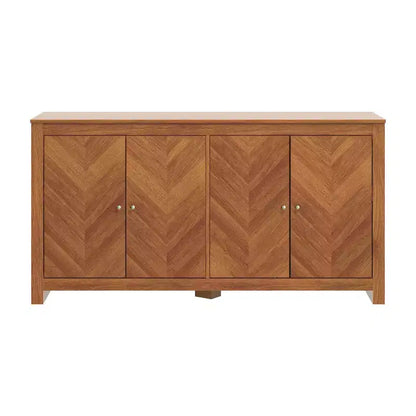 Bahut de rangement à 4 portes Chevron en Noyer Ambre, étagères réglables, 58,4"L x 15,7"P x 30"H