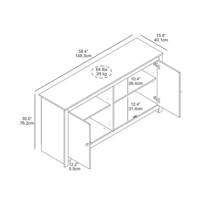 Bahut de rangement à 4 portes Chevron en Noyer Ambre, étagères réglables, 58,4"L x 15,7"P x 30"H