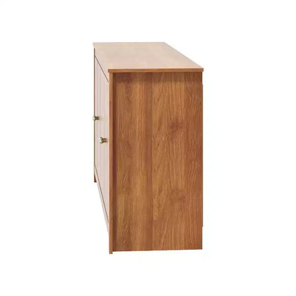 Bahut de rangement à 4 portes Chevron en Noyer Ambre, étagères réglables, 58,4"L x 15,7"P x 30"H