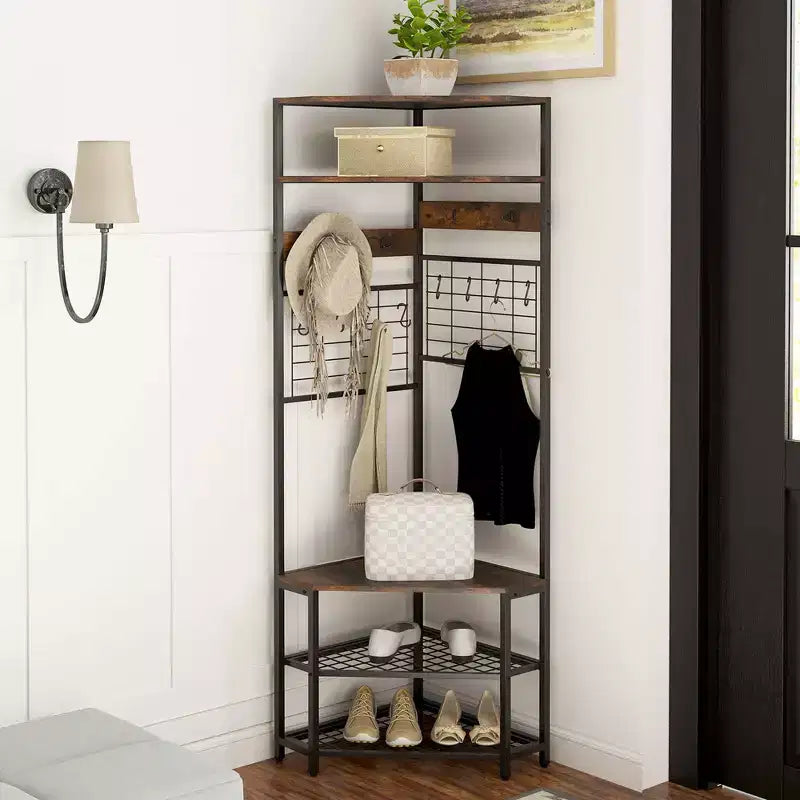 Porte-manteau d'angle avec banc à chaussures et patères